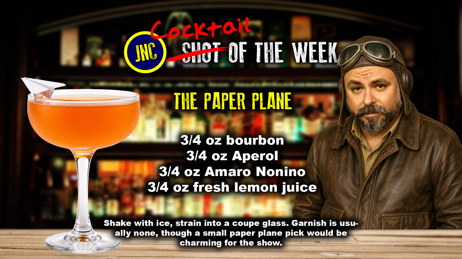 The Paper Plane cocktail recipe card