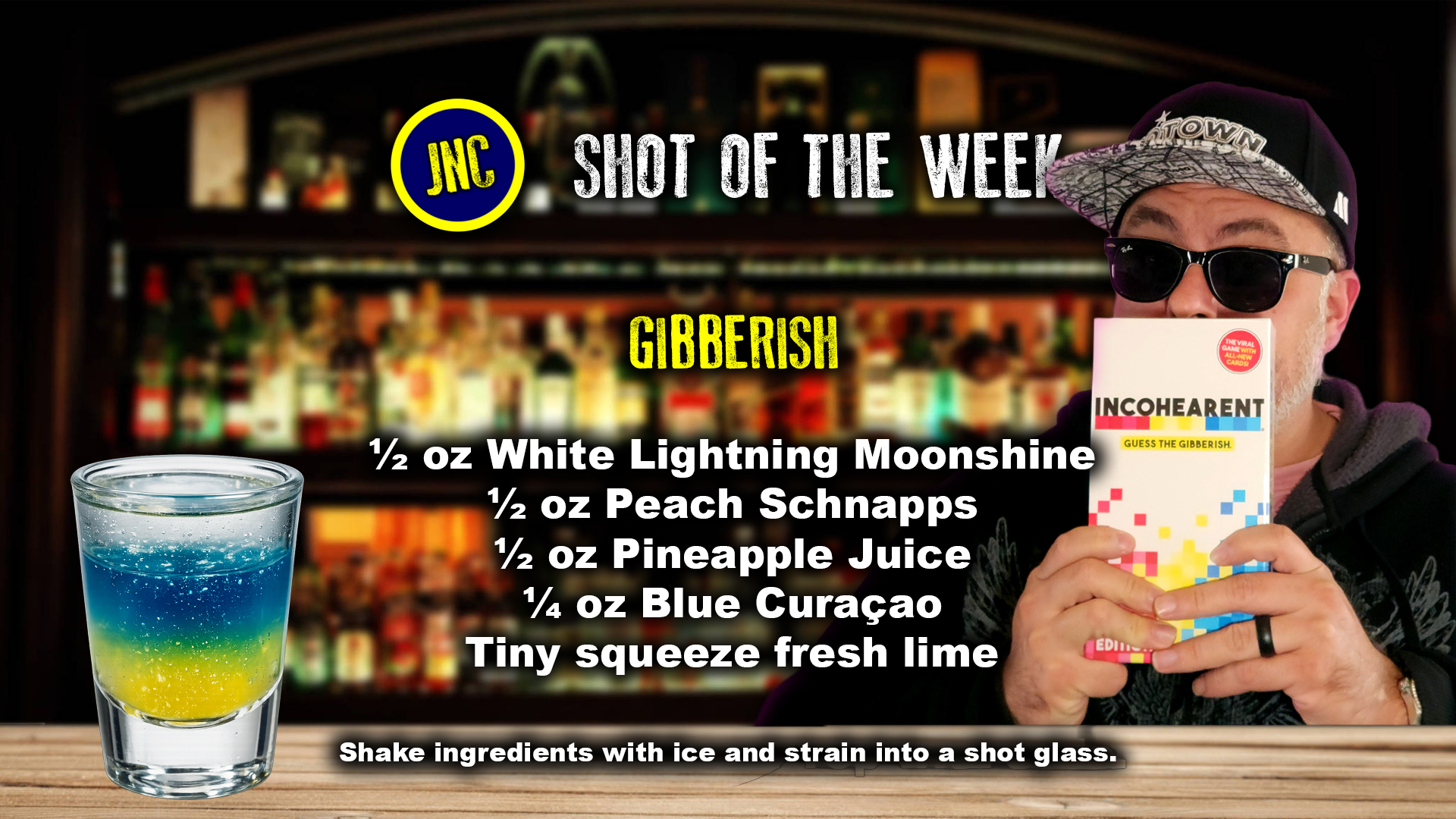 Gibberish shot recipe card