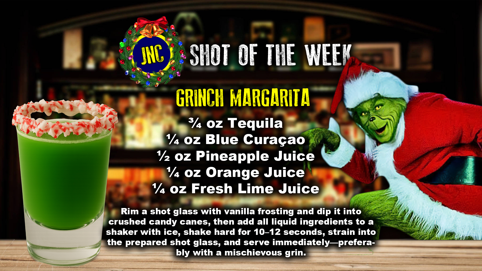 Grinch Margarita shot recipe card