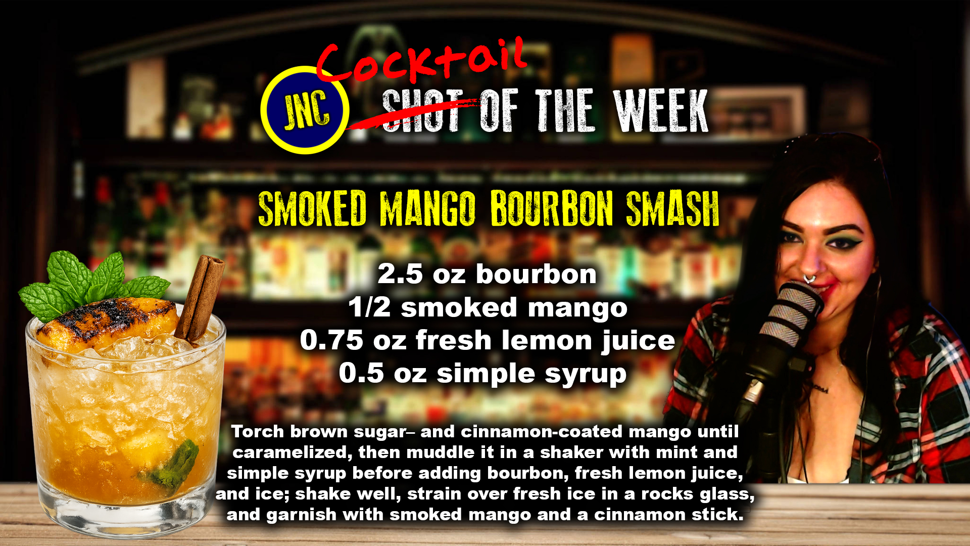 Smoked Mango Bourbon Smash recipe card
