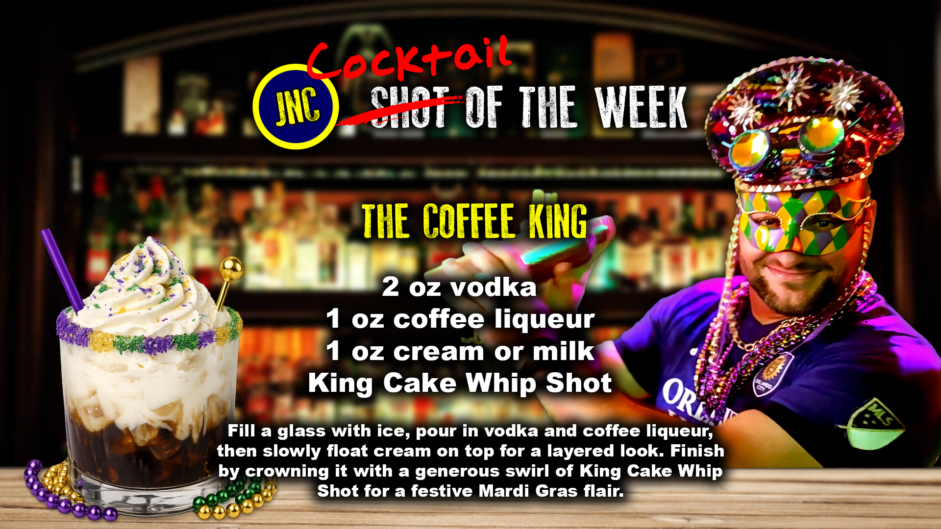 The Coffee King cocktail recipe card