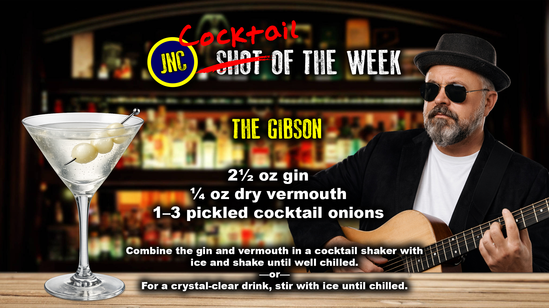 The Gibson cocktail recipe card
